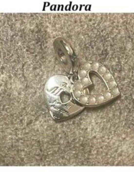 Pandora Pearlescent White Heart Double Dangle Charm - Picture 3 of 5